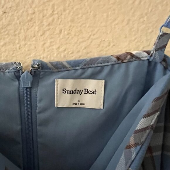 Aritzia Sunday Best Shimmer Blue Plaid Mini Tube Dress In Gerard Azurine US 4  - Picture 5 of 7